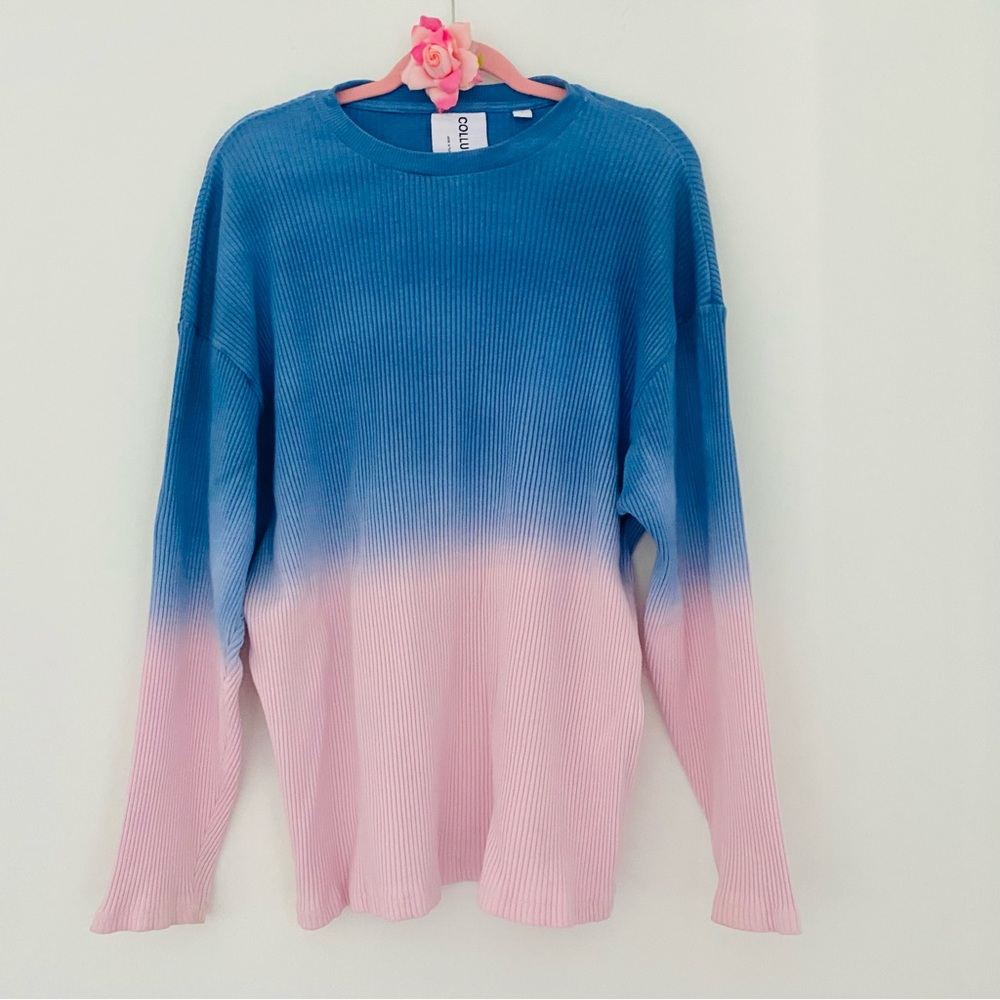 💕Pretty Ribbed Ombre Pink/Blue Long Sleeves Sweater SZ L